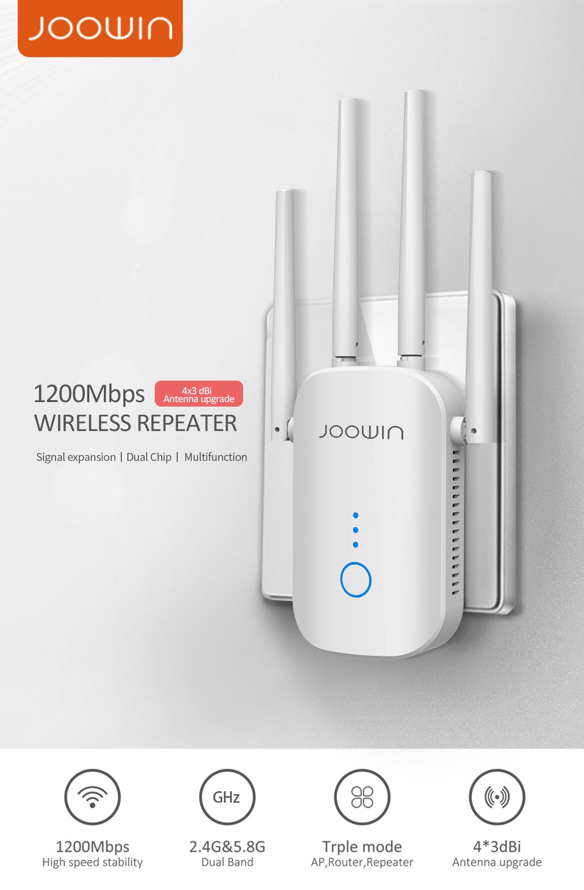 JOOWIN AC1200 RÉPÉTEUR WiFi Puissant Amplificateur WiFi Double Bande WiFi  Range EUR 75,00 - PicClick FR